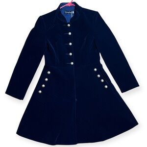 Feiinvan Velvet Quilted Button Accent Fit & Flare Jacket NWT In Navy Blue Sz S